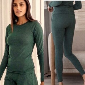 Lunya Restore 2 piece SET eHeather Space Green Cotton Long Sleeve Shirt Thermal